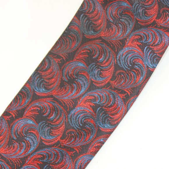 VTG Christian Dior Tie Blue & Red Feather on Dark - Picture 2 of 3
